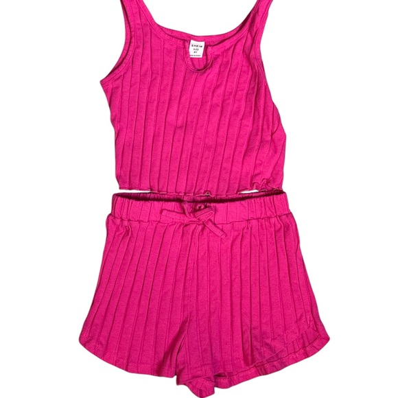 Fusia Pink Knit Ribbed Tank Top and Shorts Set by SHEIN Size 8 Y - Picture 2 of 5